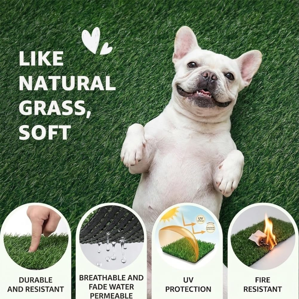 Petgrow WC per cani in erba artificiale con vassoio, facile da pulire, tappetino riutilizzabile per orinatoio per animali domestici, 4 ° piano con erba di ricambio per balcone, corridoio, bacino per