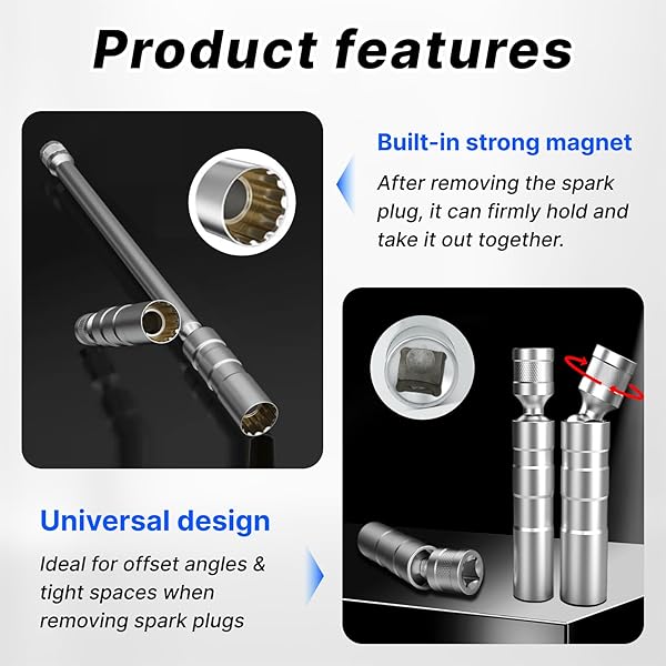 RowGlow llave de bujías 14 mm 3/8" 12 caras larga 293 mm, llave bujias larga 14 mm 12 caras 3/8" para automóviles, acero al cromo-vanadio (14cm) - 5