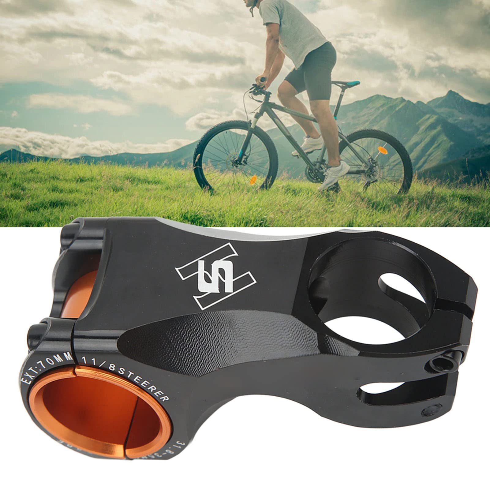 Attacco Manubrio Bici,Riser Attacco Manubrio 70 Mm Ultra Leggero ‑17 Gradi per Manubrio 35 Mm 31,8 Mm per Bici da Strada Mountain Bike(Nero)
