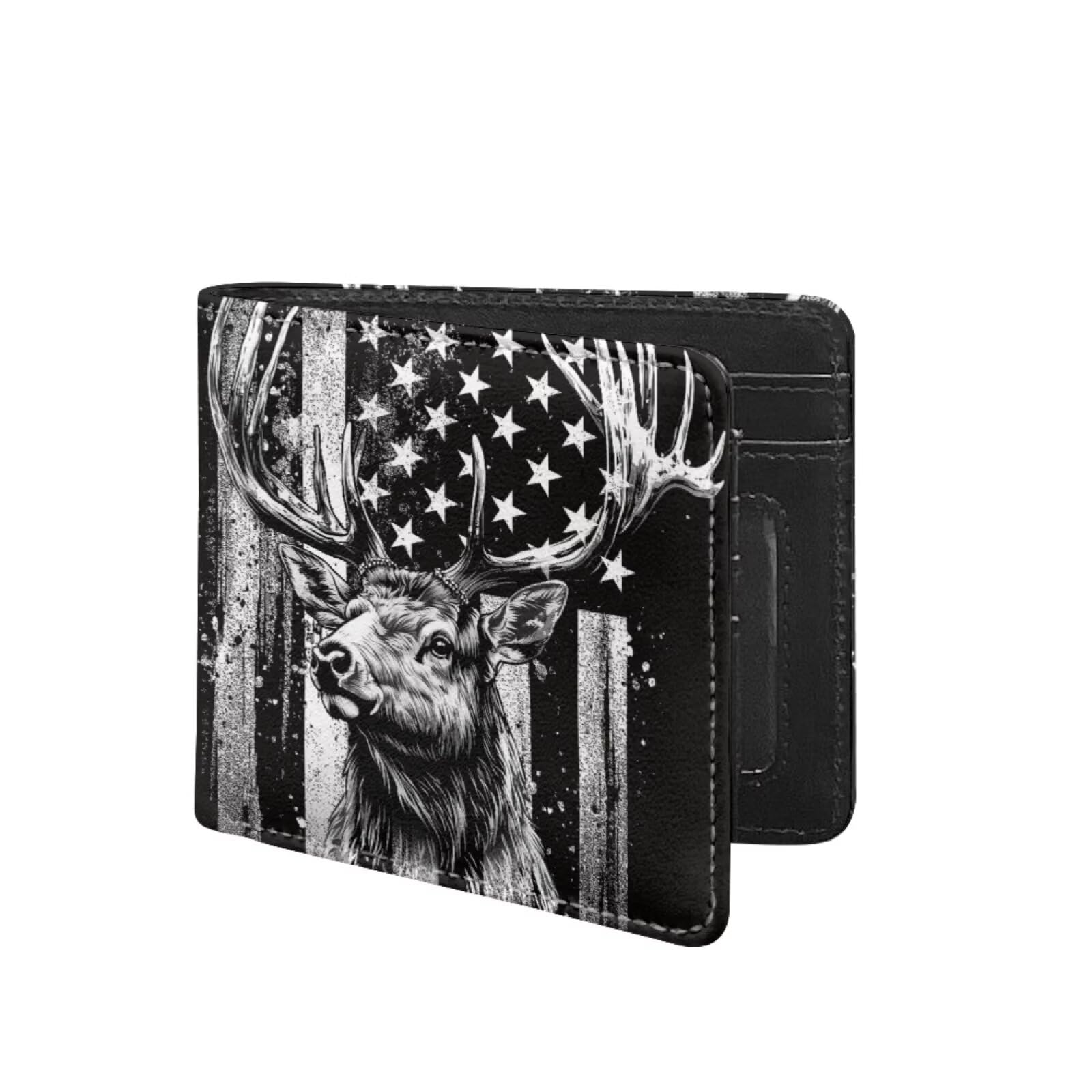 Coldinair Deer USA Flag Leather Wallet for Boys Kids Purse Wallets Waterproof Leather Boys Bifold Wallet Credit Card Cash Id Holder Cool Slim Bifold Small Coin Purses