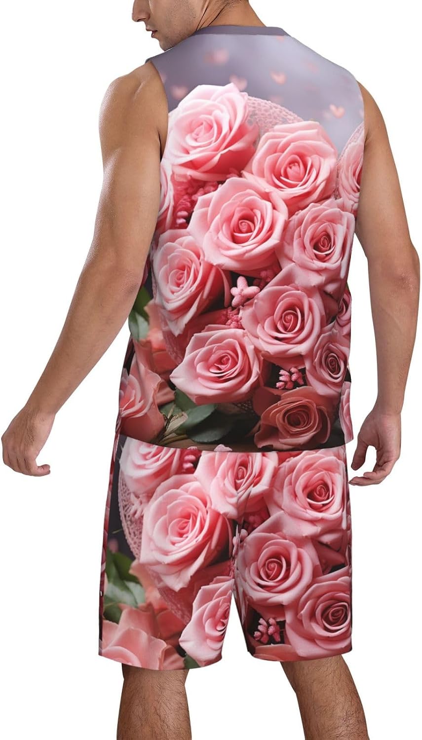 Mens Basketball Jerseys Heart Roses Uniform Suit Mesh Sports Jersey Outfits T-Shirt and Short Sets