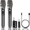 Microphone Wireless, Dual Handheld Cordless Microphone System with Rechargeable Receiver, 50H Duration, 200ft Range, Karaoke Microphones for Singing, Wedding, DJ, Party, Speech, YouTube Grey