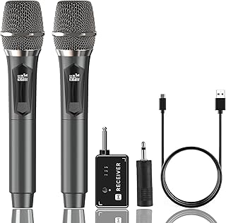 Microphone Wireless, Dual Handheld Cordless Microphone System with Rechargeable Receiver, 50H Duration, 200ft Range, Karao…