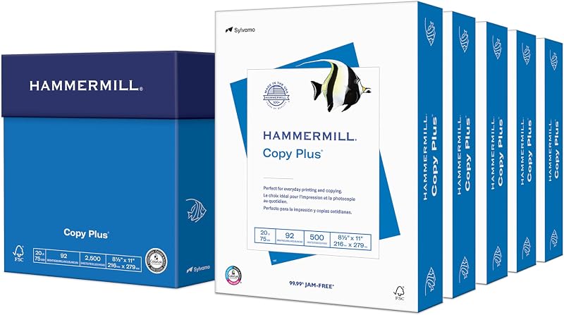 Printer Paper, 20 lb Copy Plus, 8.5 x 11-5 Ream (2,500 Sheets) - 92 Bright