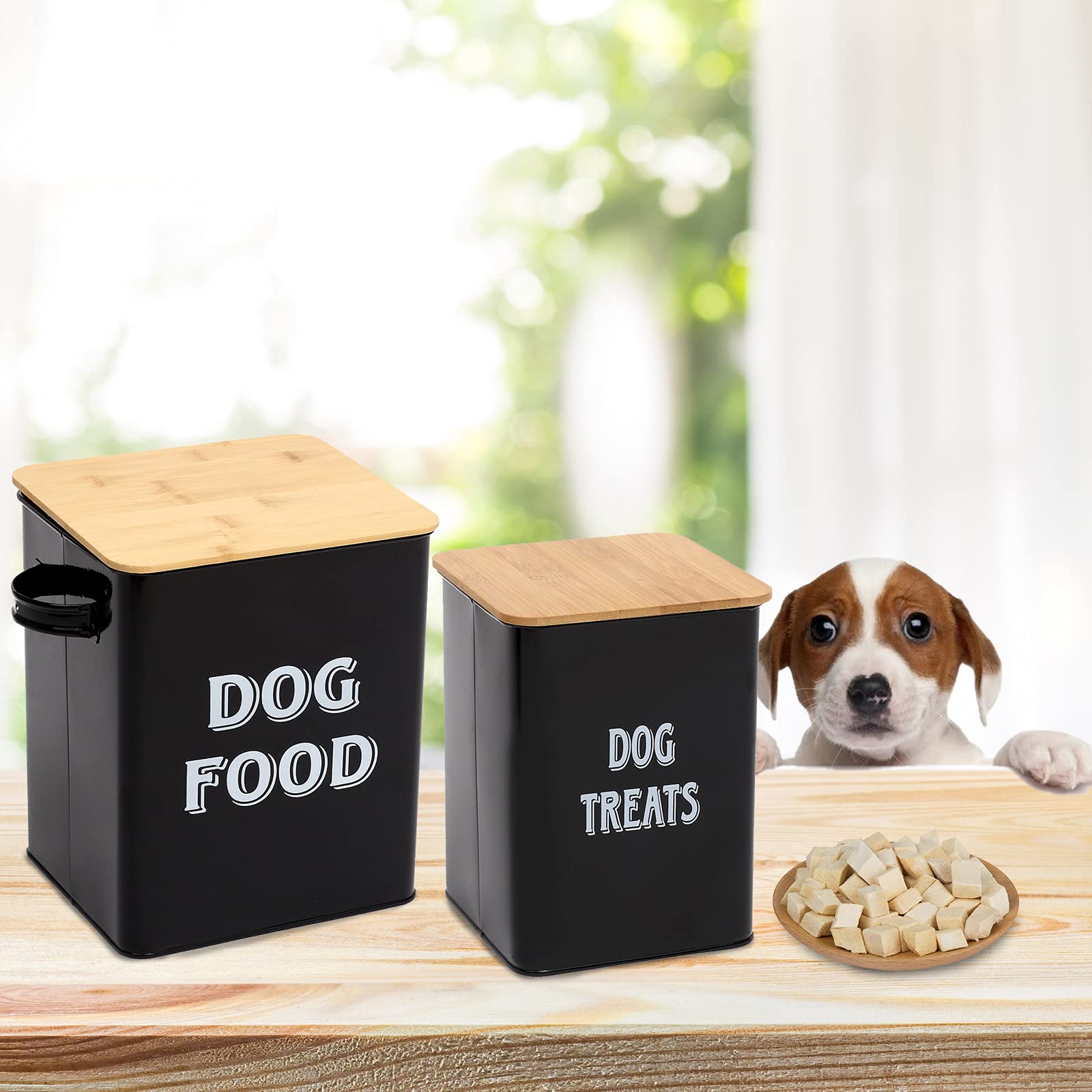 Morezi Tierfutterbehälter, hundefutter aufbewahrungsbox,hundefutter behälter mit Schaufel und luftdichtem Holzdeckel, Aufbewahrung von Lebensmitteln und organisations-schwarz