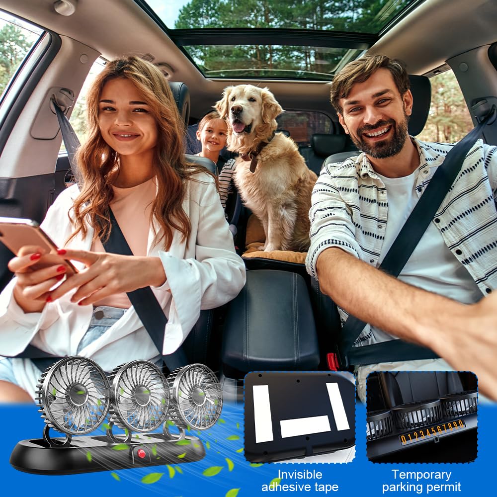 Auto Ventilator USB 5V, Afenau 3-Poliger Ventilator Auto mit 3 Speed, 360 Grad Drehbar, Tragbar Autoventilator, Starker Wind Ventilator für Auto SUV LKW (USB 3-Poliger, Weiß)