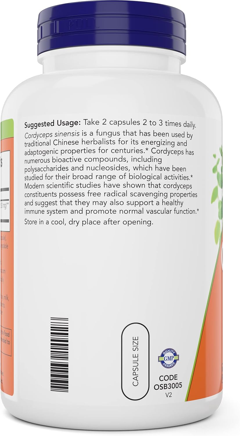 NOW Foods Cordyceps 750mg 200 Veg Caps - Organic Cordycep Sinensis Mycelium Mushroom in Non-Organic Capsules - Vegan, Non-GMO - Image 3