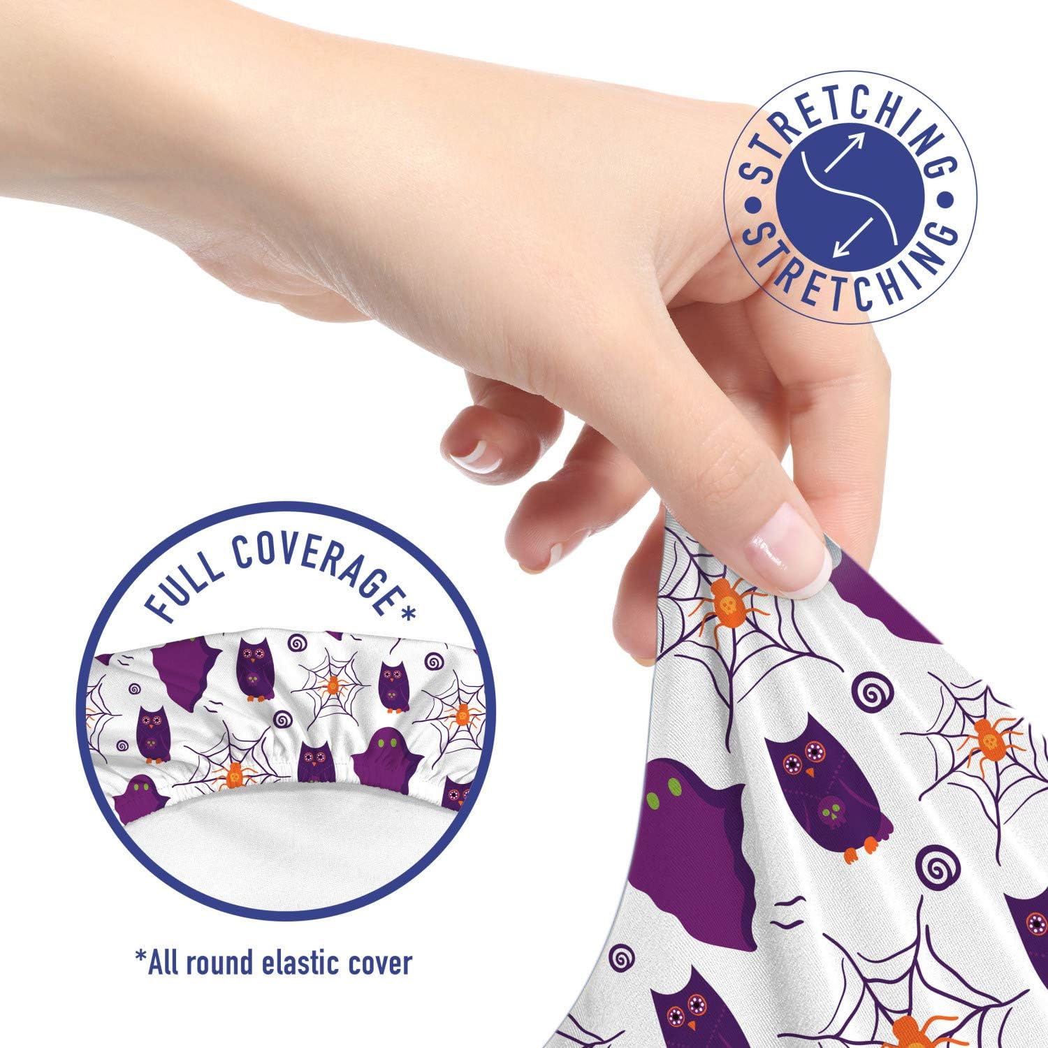 Ambesonne Ghost Office Chair Slipcover, Halloween Party Themed Repetitive Pattern with Owl Birds Spooky Season, Protective Stretch Decorative Fabric Cover, Standard Size, Orange Purple