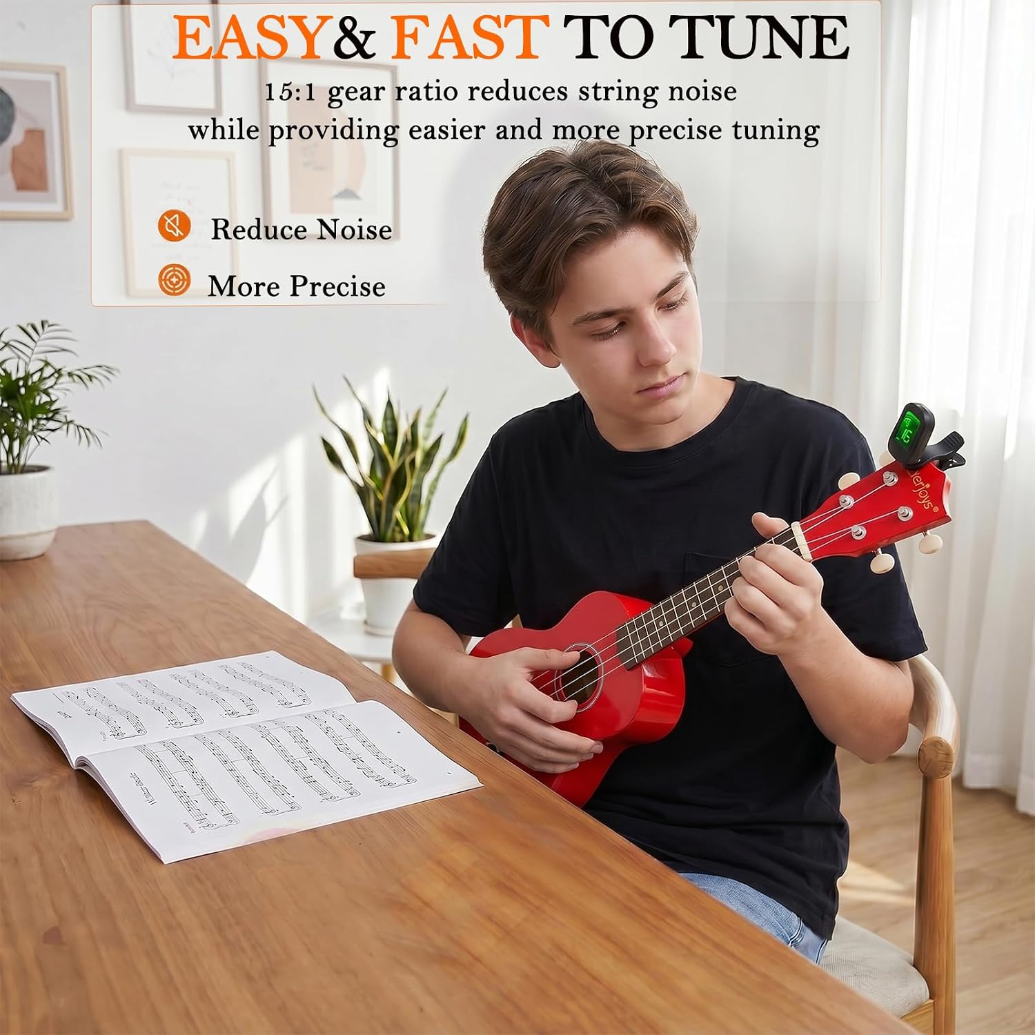 Everjoys Soprano Ukulele Beginner Kit 21 Inch w/Free Online Lesson Gig Bag Tuner Picks Strap, Fast to Learn (Shinny Red） thumbnail