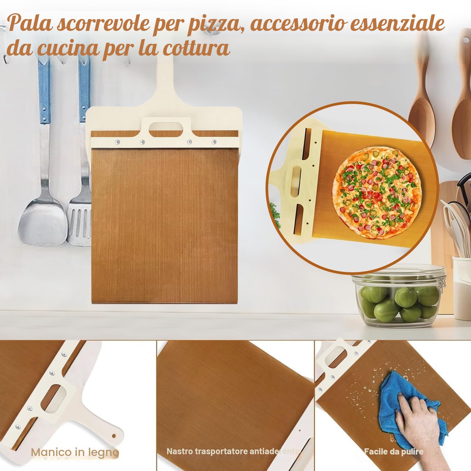 Pala per Pizza Scorrevole (2026NEW) Sliding Pizza Peel,Pala per Pizza Antiaderente con Manico Scorrevole