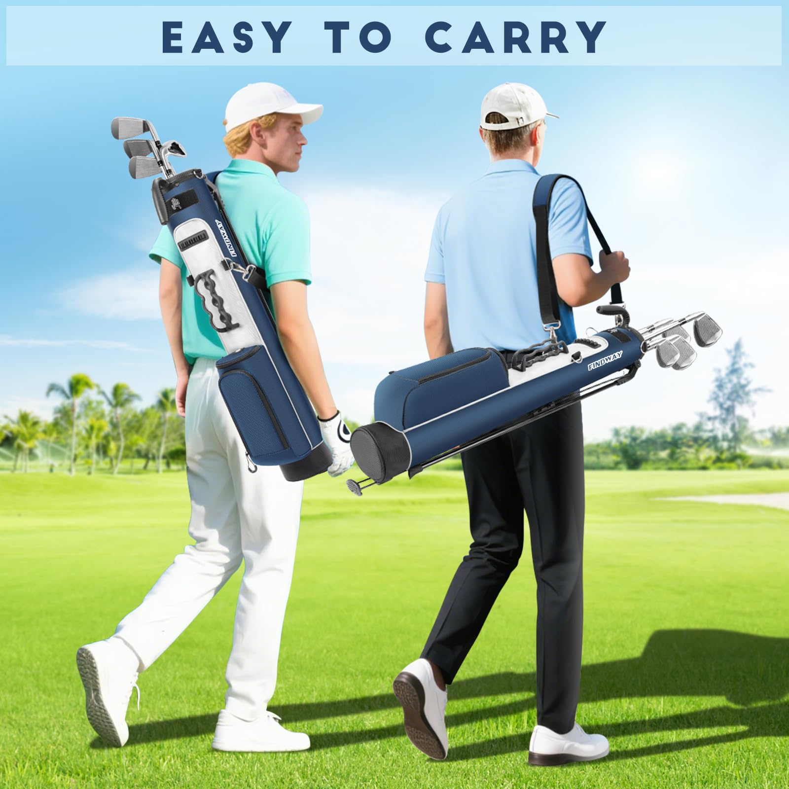 Findway Golf Stand Bag con spallacci regolabili, divisore a 2 vie, 2 tasche, borsa da golf leggera e facile da trasportare per uomini e donne