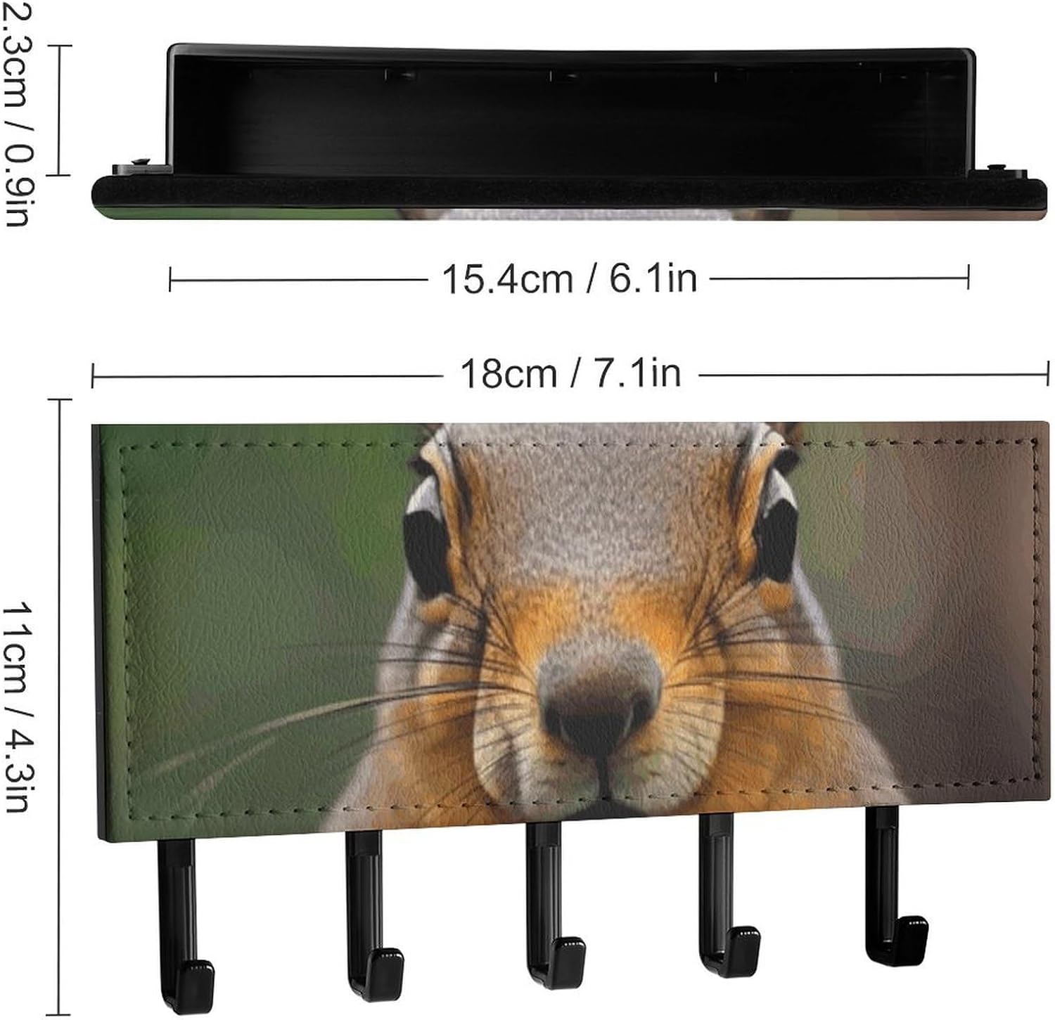 Squirrel Animal Key Holder with 5 Hooks Mail Organizer for Wall Black-style image 2