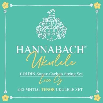 Hannabach 022-.041-243MHTLG Ukulele Strings - Tenor Ukulele Super Carbon Goldin - 4-String Set Low G - Medium High Tension Scale 43 Inches