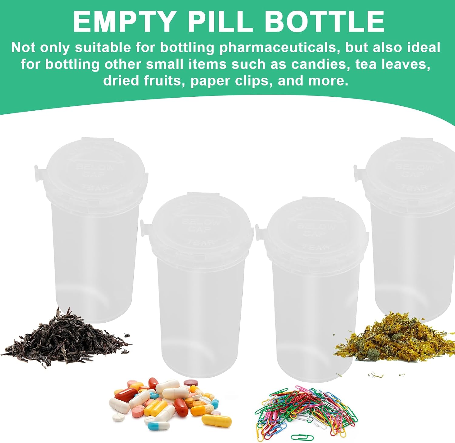 100 Pack13 Dram Empty Pill Bottles, Medicine Bottles with Pop Top Caps, Plastic Medicine Vials, Empty Prescription Vials for Pill, Crafts, Candy, Supplements, Pharmacy Supplies (Clear)