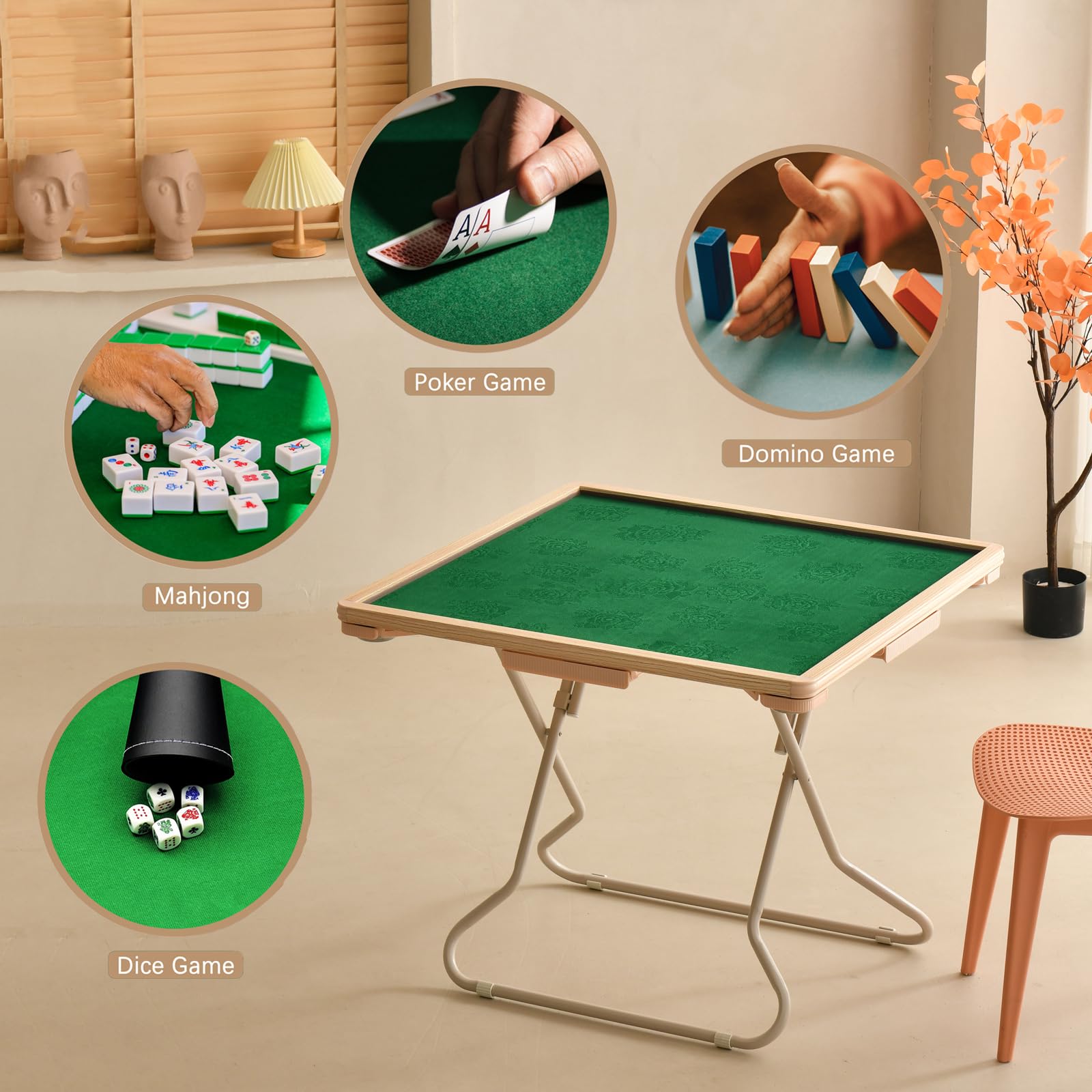 Tavolo pieghevole Mahjong e carte per 4 giocatori, design portatile con cassetti per blackjack e Texas Hold'em, perfetto per feste barbecue all'aperto