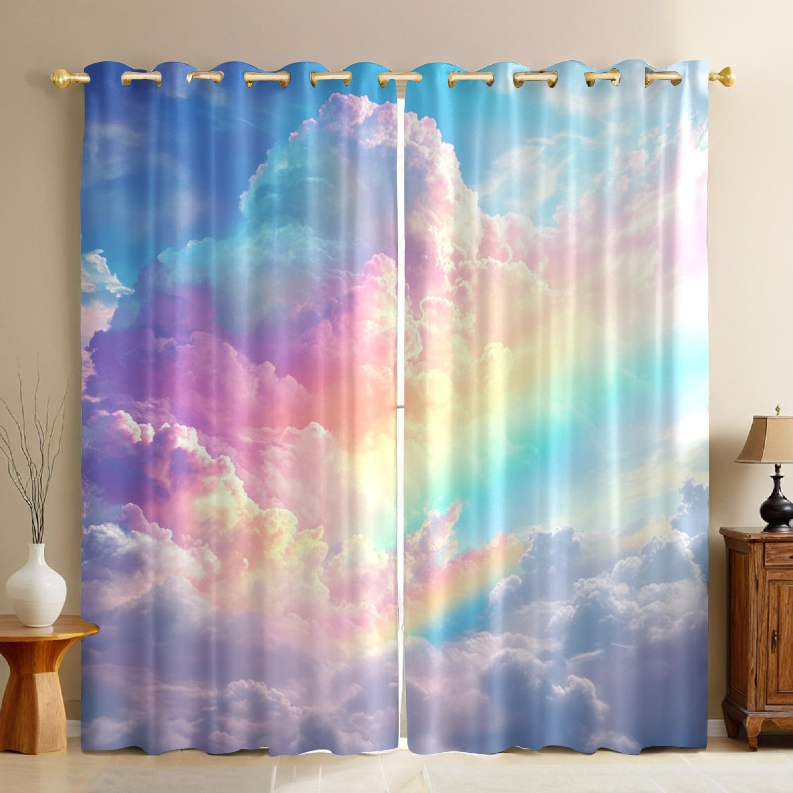 Lot de 2 rideaux occultants thermiques bleu ciel de qualité supérieure 140x175 cm