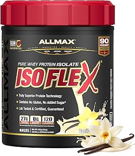 ALLMAX ISOFLEX Pure Whey Isolate Protein Powder - Gluten Free, Low Lactose, Sugar-Free - High-Protein, Clean, Keto-Friendly for Pre Post Workout Supplement for Women and Men | Vanilla, 1lb