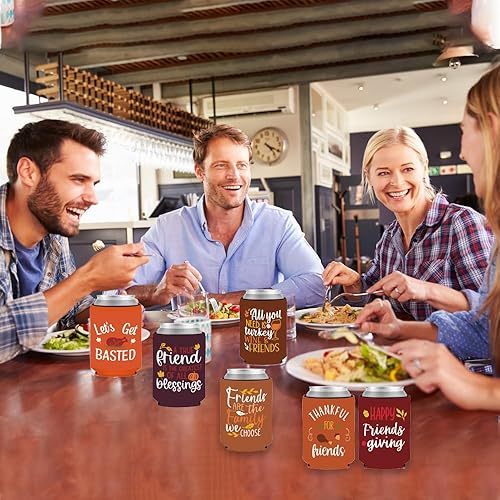 Miniatura 3 de 6 piezas de decoraciones de regalo de amigos, fundas para latas de amigos, reunión de amigos, enfriador, neopreno, Acción de Gracias, decoración de