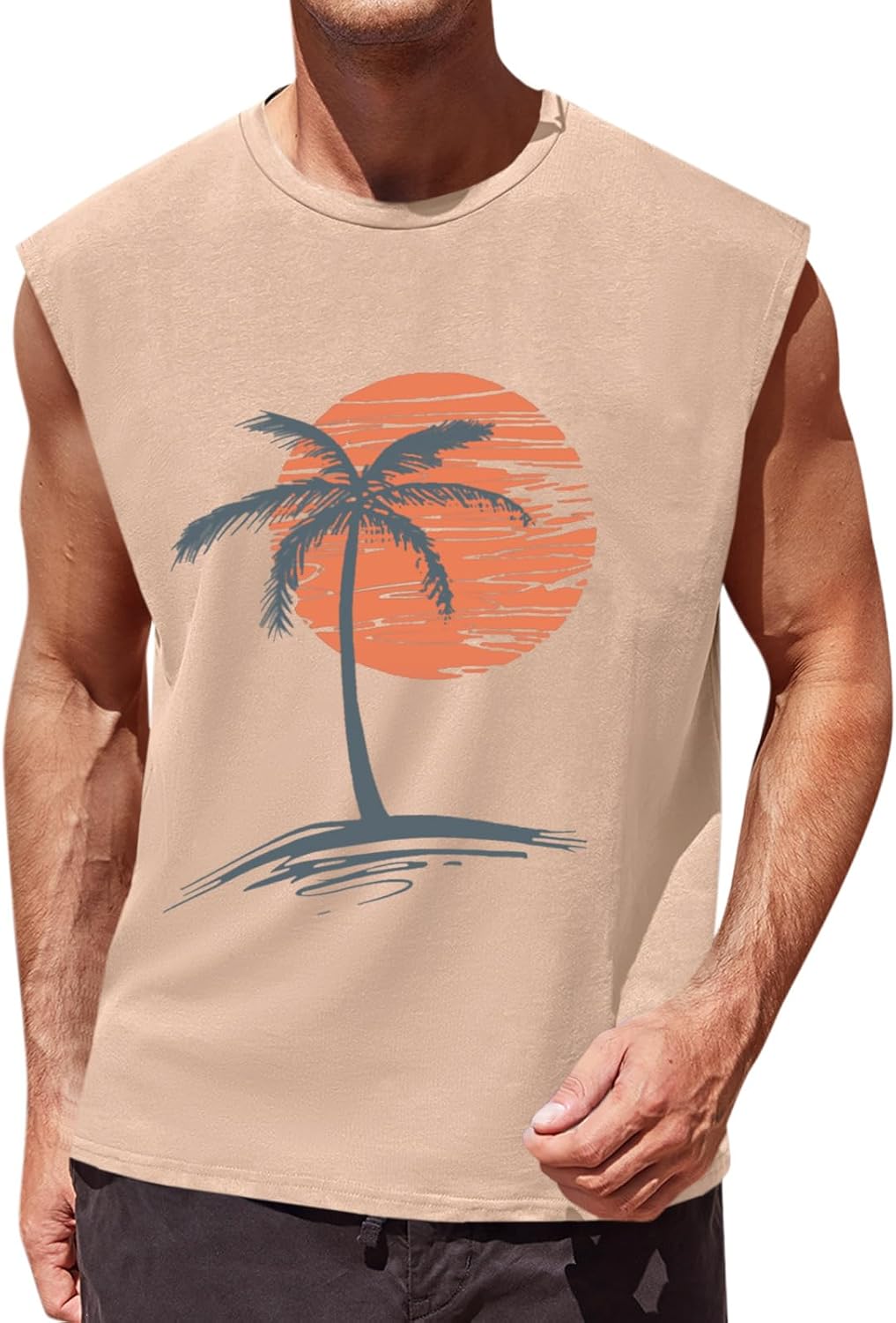 Runcati Mens Sleeveless Tank Tops Workout Gym Muscle Shirts Palm Tree Vintage Hawaiian Summer Beach T Shirts