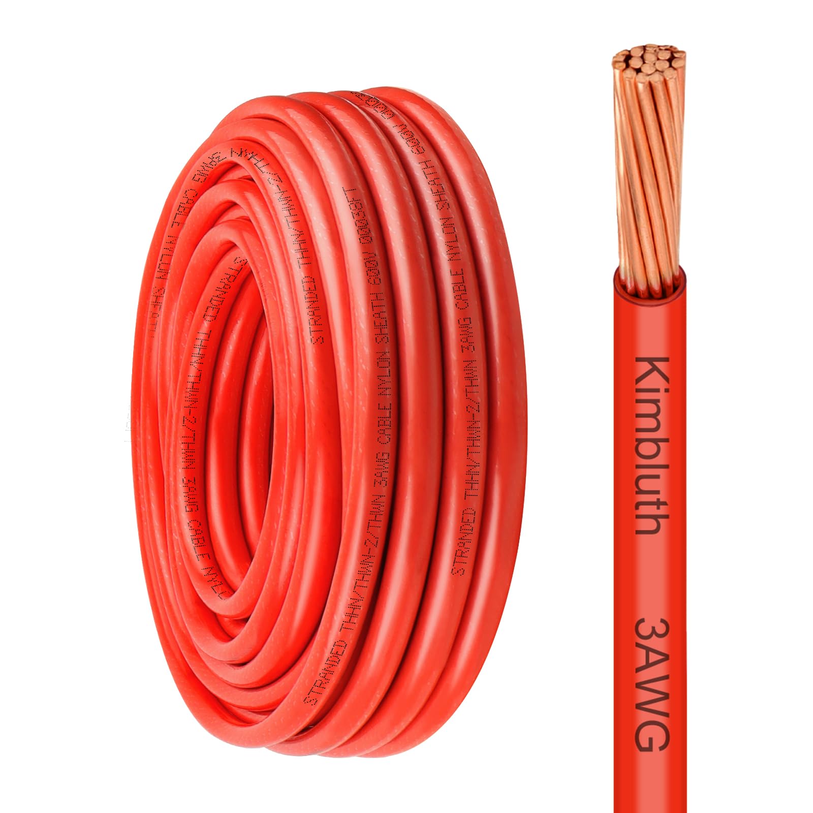THHN Wire 3 Gauge 25 FT Stranded Copper Wire, 3 AWG Copper Wire Rated up to 600V Building Wire Nylon Jacket for Residential, CNC, Ground, Industrial (3 Gauge, Red)
