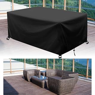 Outdoor Furniture Covers Waterproof 210x180x70cm/LxWxH 420D Durable Black Oxford Fabric Garden Sofa Slipcover Patio Rattan Furniture Covers with Close Straps and Drawstring