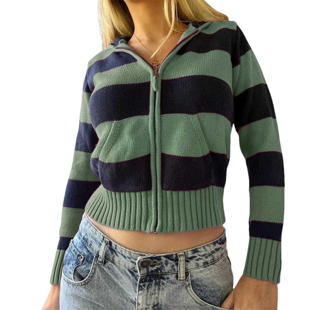 Chaqueta de punto con cremallera para mujer, manga larga, suéter de punto acanalado, cárdigan para niña