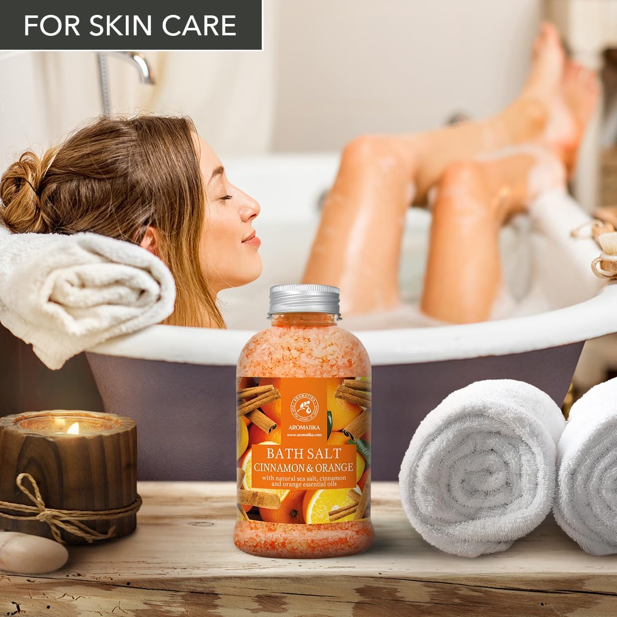 Cinnamon & Orange Aromatherapy Salt – 21.16 oz (600 g) – with Orange and Cinnamon Essential Oils – Natural Bath Soak – Relaxation & Body Care