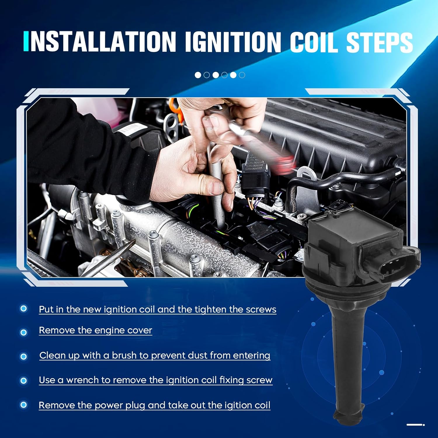 Ignition Coil and Iridium Spark Plug for Volvo C70 1999-2005, S60 2001-2009, S70 1999-2000, S80 1999-2006, V70 1999-2007, XC70 2003-2007, XC90 2003-2006, C1258 5C1320 E371, 5 Sets