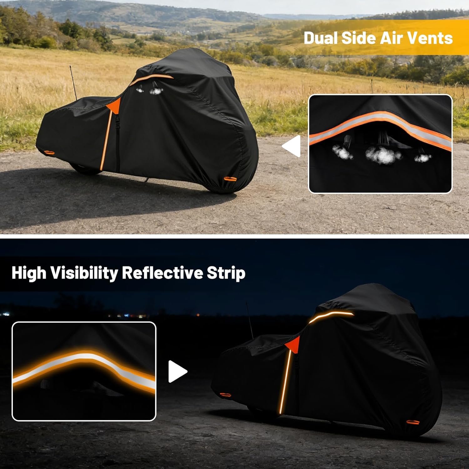XYZCTEM Motorcycle Cover Heavy Duty Waterproof with Side Box, Fits Harley Davidson Touring Models Road King Road Glide Street Glide Electra Glide Outdoor All Weather Protection, 107 Inch
