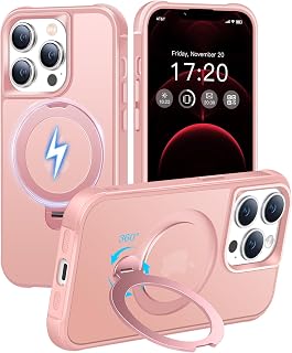 HuwaiH 360 Spin Magnet Ring Case for iPhone 12 pro max/13 pro max, Pink