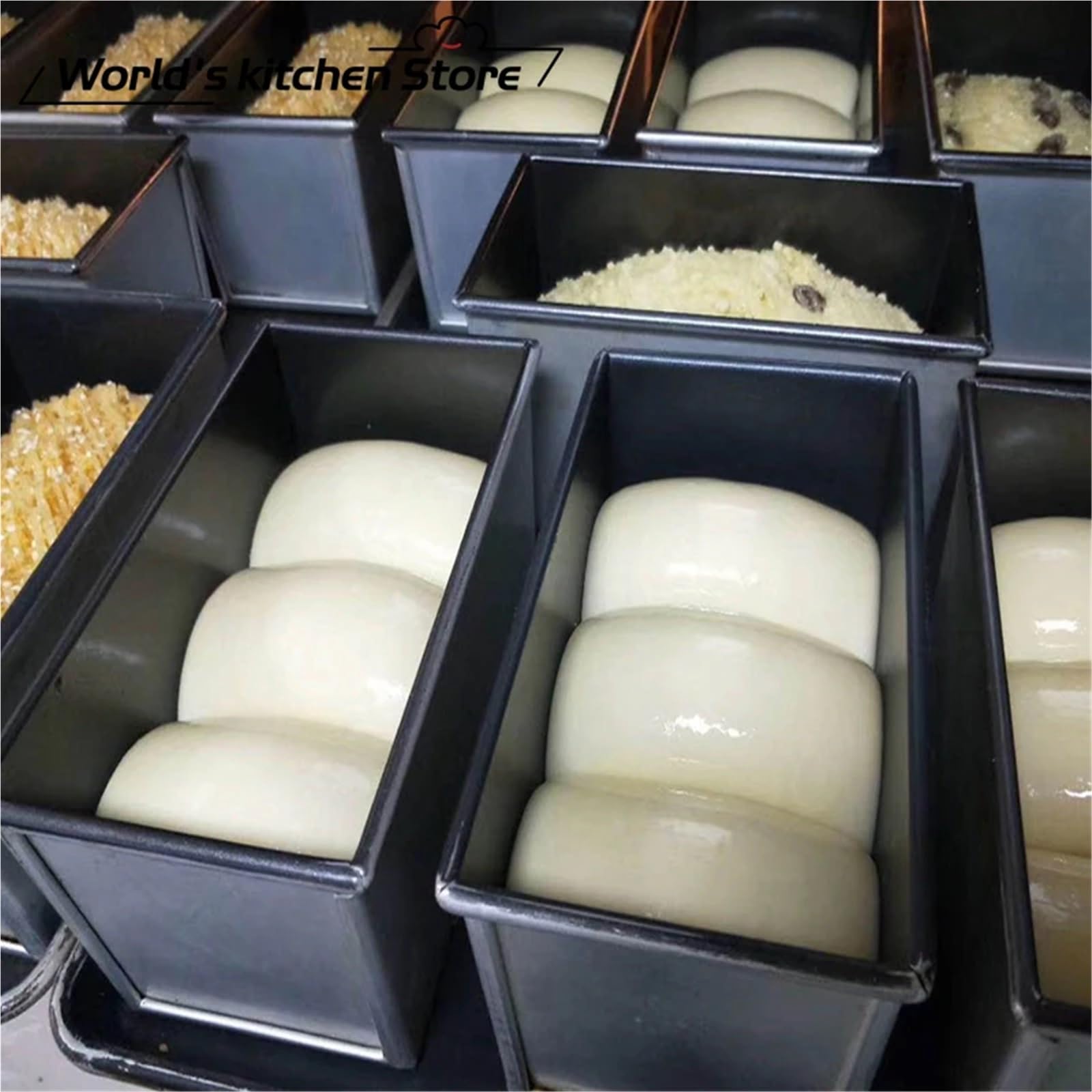 Moldes de aleación de aluminio con revestimiento antiadherente negro para tostadas, molde para pan y pasteles, herramienta para hornear con tapa (1200 g)
