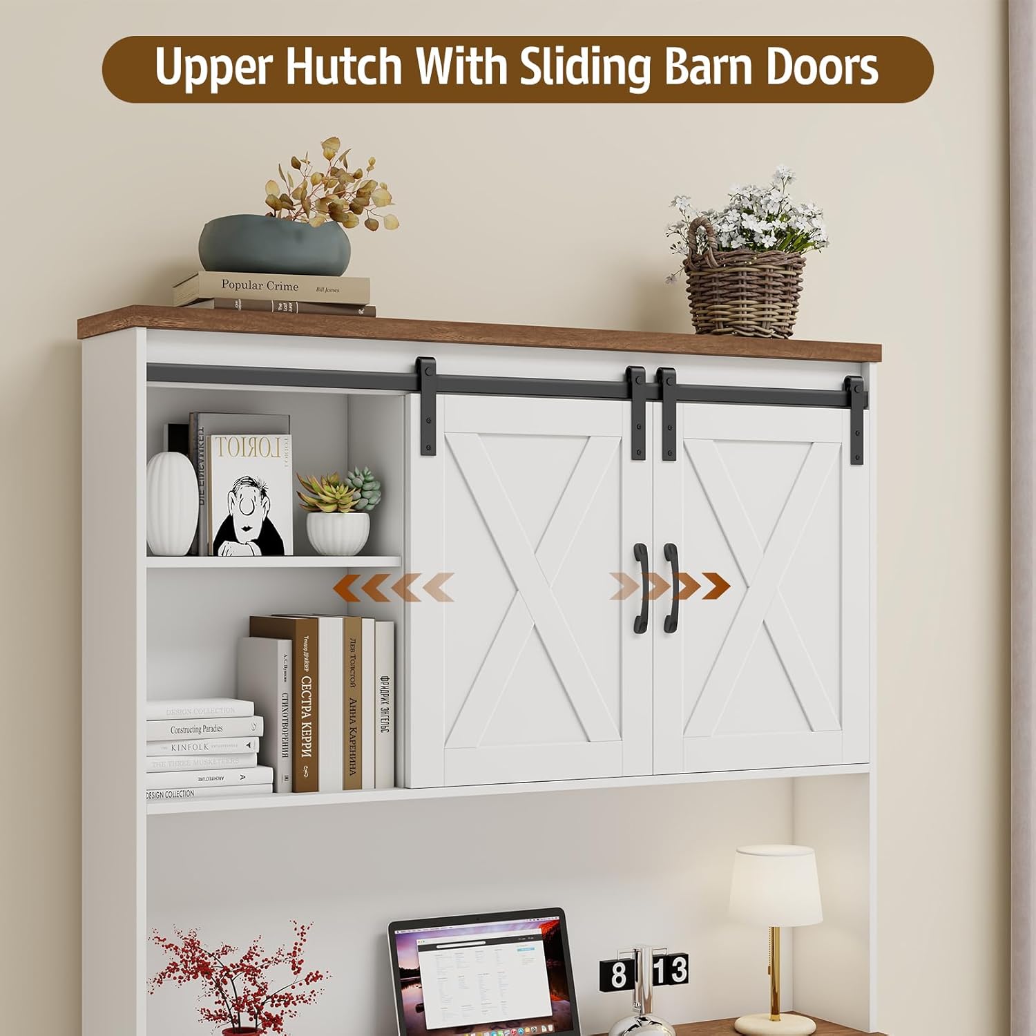 Vabches 67.7 Inch Farmhouse Pantry Storage Cabinet with Sliding Barn Doors, 2 Drawer Farmhouse Coffee Cabinet with Adjustable Shelf, Side Board with Buffet Cupboard for Kitchen, Livingroom, White