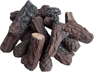 Gas Fireplace Logs, 10-Piece Ceramic Log Set, Small Log Decor Set for Gas Built-in, Vented, Electric, Ethanol, and Pit Fireplaces