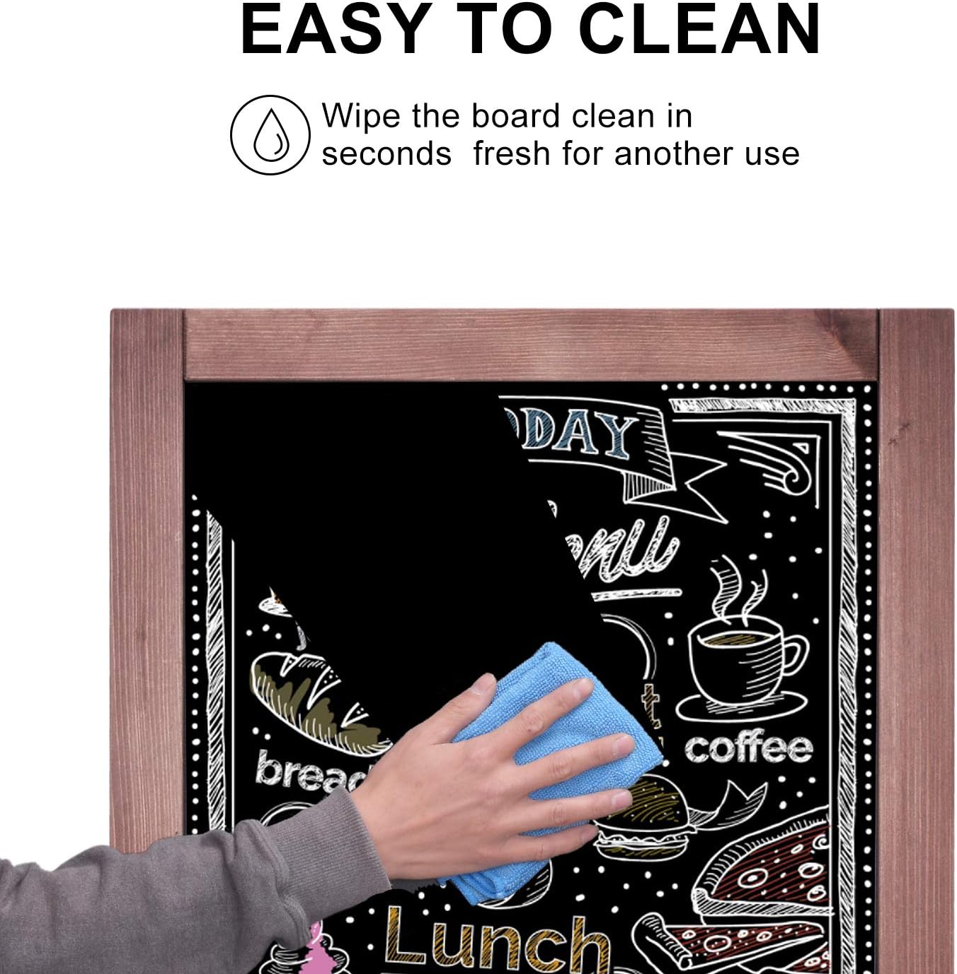 GUOHONG A-Frame Chalk Board,Sandwich Board Sidewalk Sign，40 x 20 Inches Wooden Menu Chalk Board with Cleaning Cloth & 3 Chalk Markers,Outdoor Chalk Board for Wedding,Restaurant or Business.(Classic)