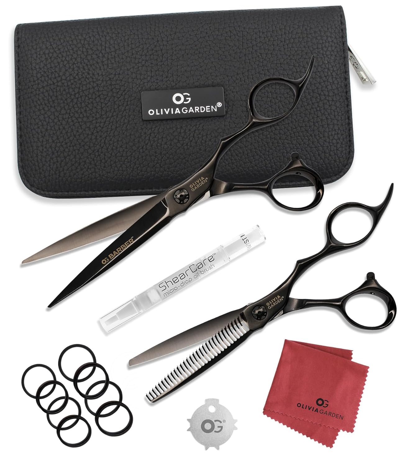 Olivia Garden Barber Shears Intro Kit - Includes Professional Hair Cutting Shears, Thinner, Case, and Accessories
