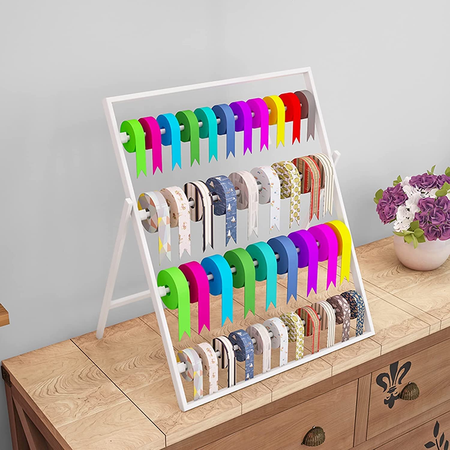 Organizador moderno para cintas, estante de exhibición para salas de manualidades, para carretes de cinta, almacenamiento de hilos para coser, acolchar, bordado, lazos para el pelo y envoltura de