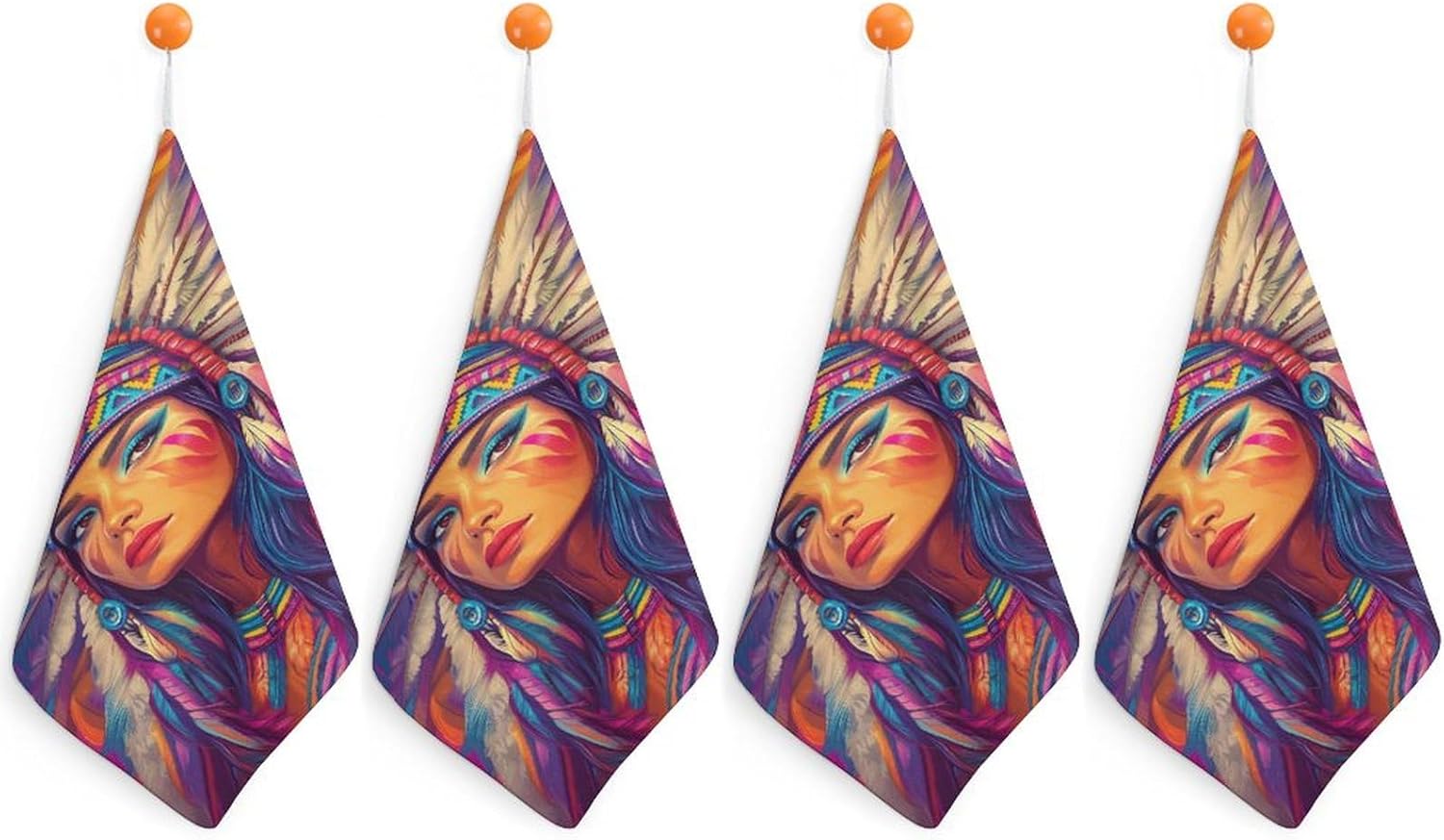 Native Am-erican Indian Woman Towel Hand Towels Decorative Towel for Bathroom Kitchen Shower Gym 4PCS