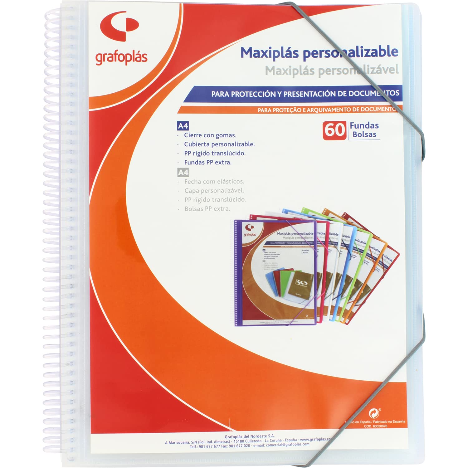 Grafoplás 39846000 Maxiplas Personalised Spiral Folder, 60 Cases, Multicoloured, 30.8 x 24 x 22