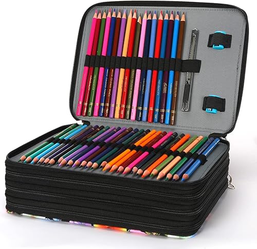 Miniatura 4 de Vomgomfom - Estuche para lápices de colores - 200 ranuras para lápices con cierre de cremallera. Estuche de tela de sarga de gran capacidad para
