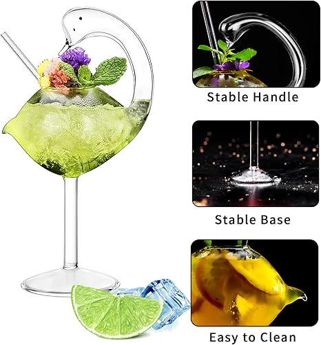 Miniatura 3 de INFTYLE Vasos de cóctel – Juego de 2 vasos de cisne de 6 onzas, regalo de boda para jugo, martini, tequila, margarita