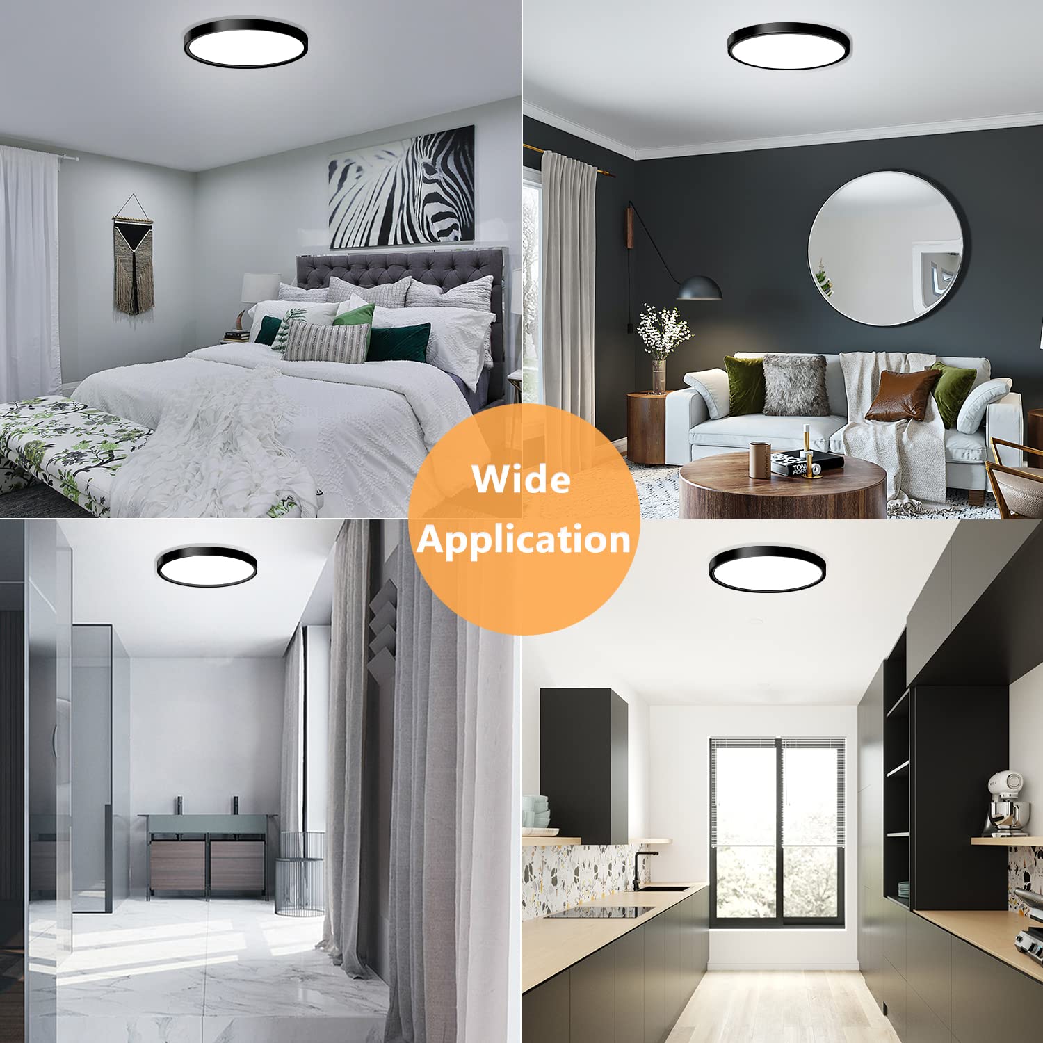 4 Pack Flush Mount LED Ceiling Light Fixtures, 9 Inch Modern Black Light Fixtures Ceiling Mount, 18W 5000K Low Profile Slim Flat Surface Mount Ceiling Lights for Kitchen Hallway Laundry Stairwell