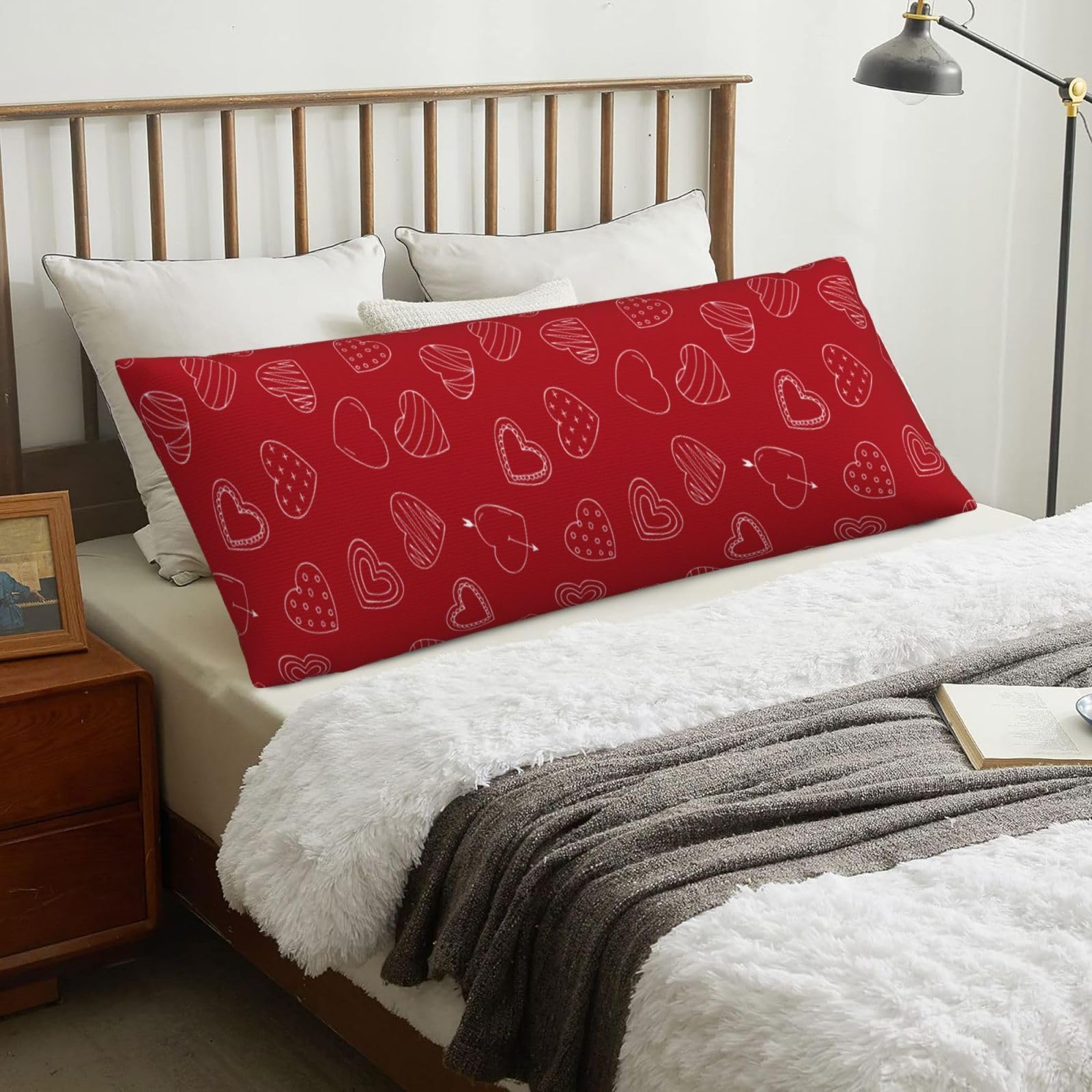 Valentine's Day Heart Pattern, Body Pillow Cover with Zipper,Long Body Pillowcase 20 x 60 in