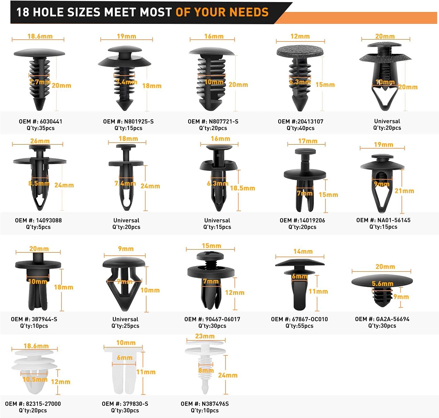 GOOACC 415 Pcs Car Retainer Clips & Fastener Remover - 18 Most Popular Sizes Auto Push Pin Rivets Set -Door Trim Panel Clips for GM Ford Toyota Honda Chrysler : Automotive