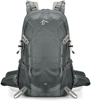 Long Keeper 40L Hiking Backpack Camping Daypack with Waterproof Rain Cover Lightweight Outdoor Sport Travel Backpack Rucksack Grey