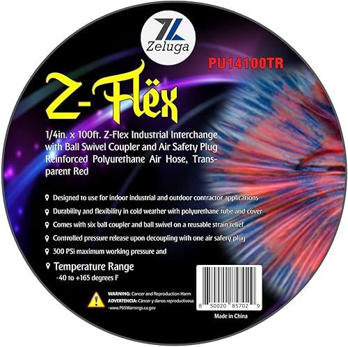 Miniatura 10 de PU14100TB - Intercambio industrial Z-Flex de 14 pulgadas x 100 pies con acoplador giratorio de bola y enchufe de seguridad de aire, manguera de aire