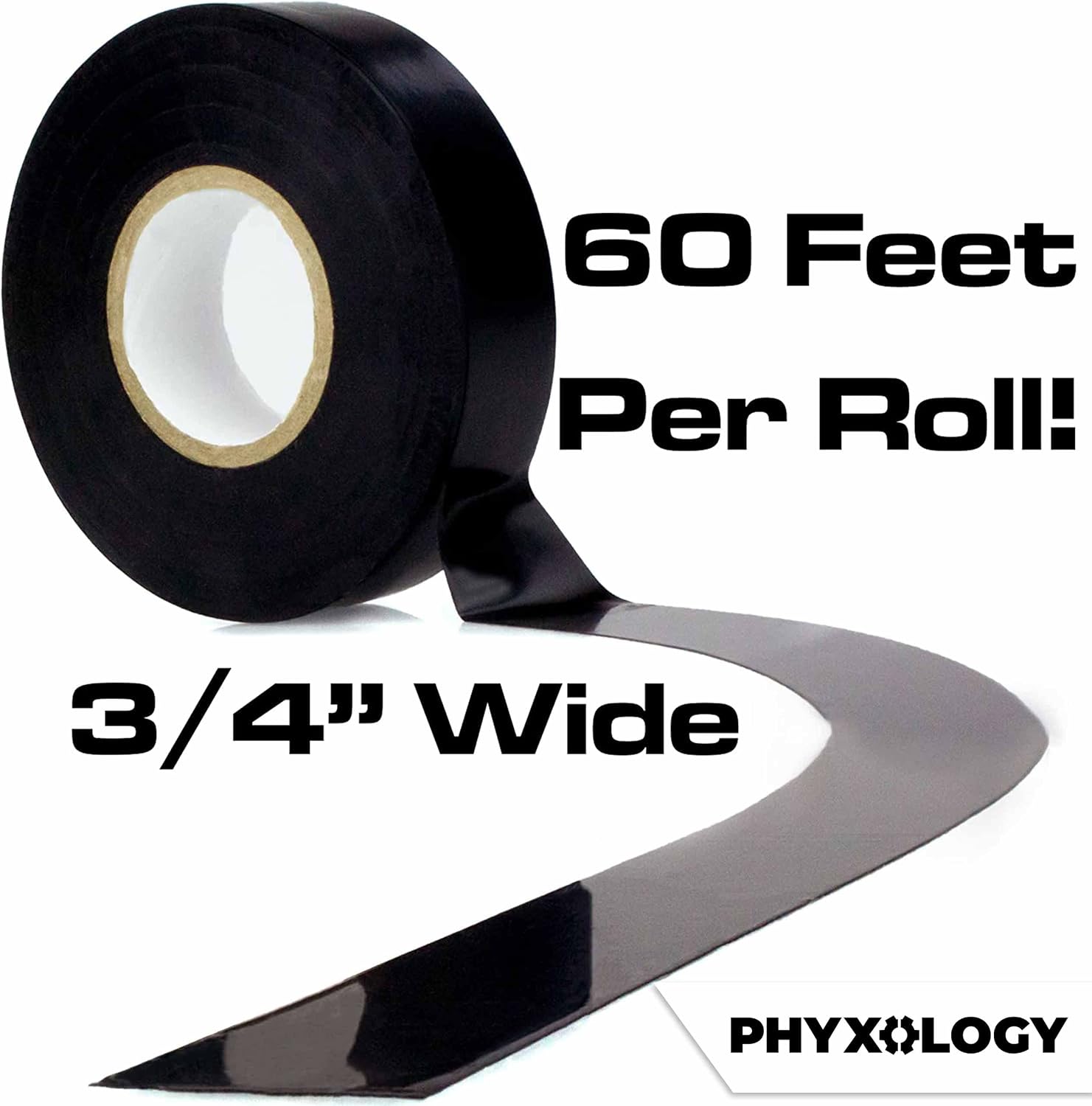 Phyxology Supply Professional-Grade Black Electrical Tape 5 Pack. 3/4 in x 60 ft. Made of Flame Retardant, UV & Weather Resistant Vinyl. UL & CSA Certified for Industrial Uses Insulating Up to 600V