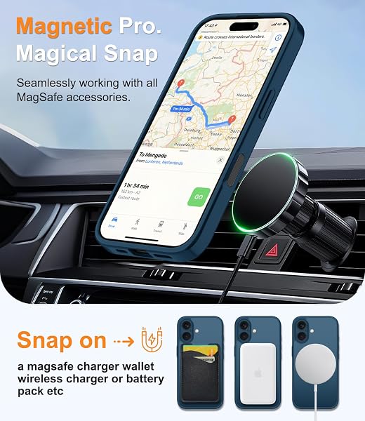 Janmitta Magnetic for iPhone 16 Case,with Screen Protector+Wrist Strap,Compatible with MagSafe,Camera Protection,Military Grade Drop Protection,Slim Translucent Matte Phone Cover,Deep Blue - 3