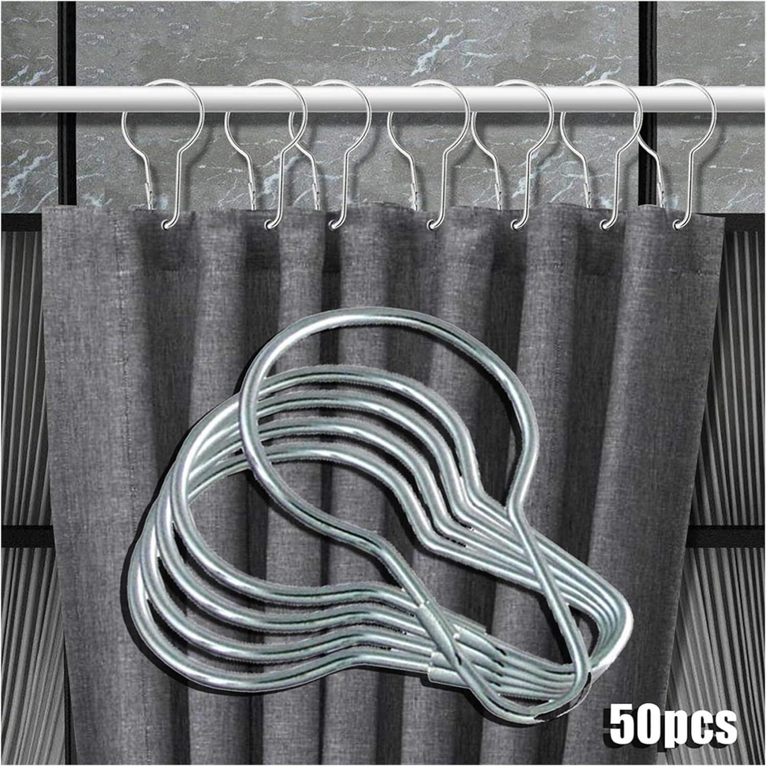 Curtain Rings for Drapes 200pcs Gourd Curtain Rings Stainless Steel Shower Hooks Metal Rustproof Rod Hanger Buckle Kitchen Bathroom Bedroom Hook