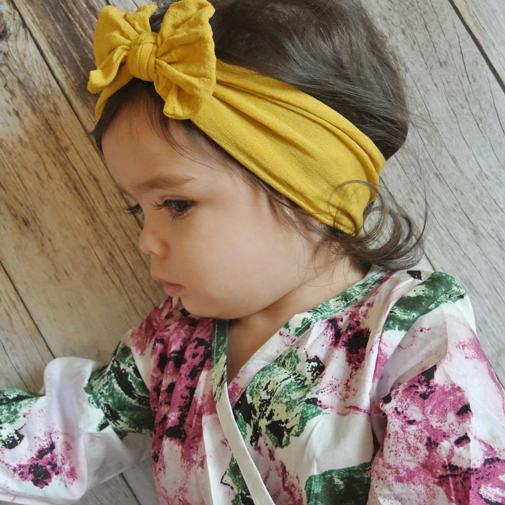 Baby Girl's Nylon Bow Headband, Ultra-Soft Wide Hairband for Infants and Toddlers (Yellow) thumbnail