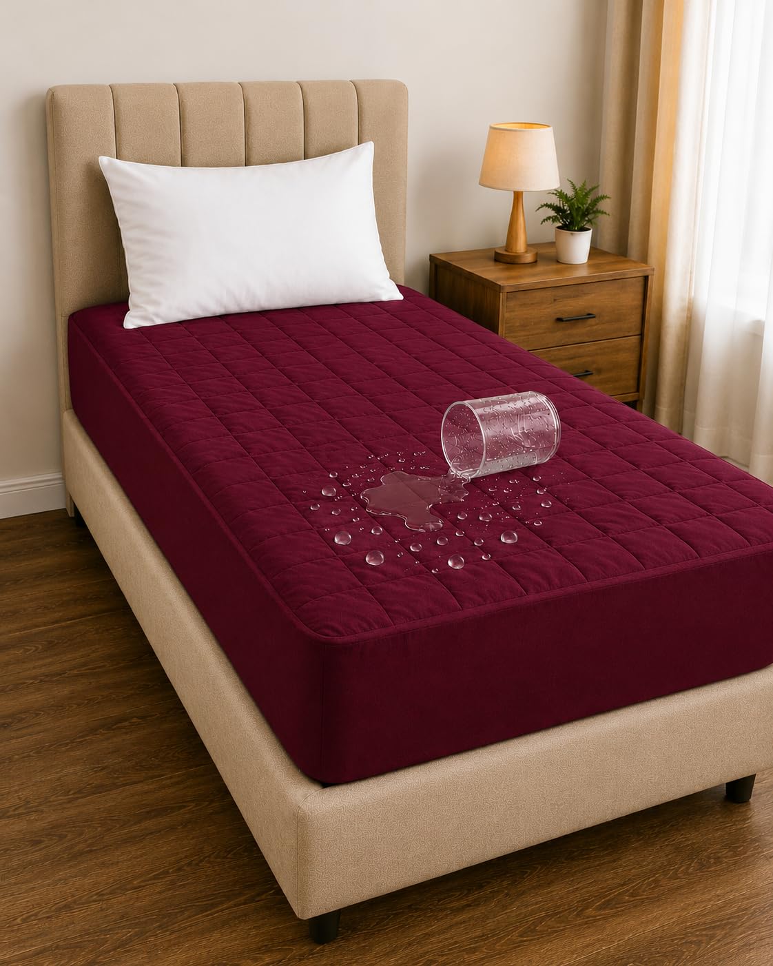 SafeCo Waterproof Cotton Feel Quilted Mattress Protector Queen Size 72x36 Inch | Ultra Soft Breathable & Noiseless Fitted Mattress Cover for Double Bed 6x3 Feet(Maroon, Fits up to 10 Inch)-image-15